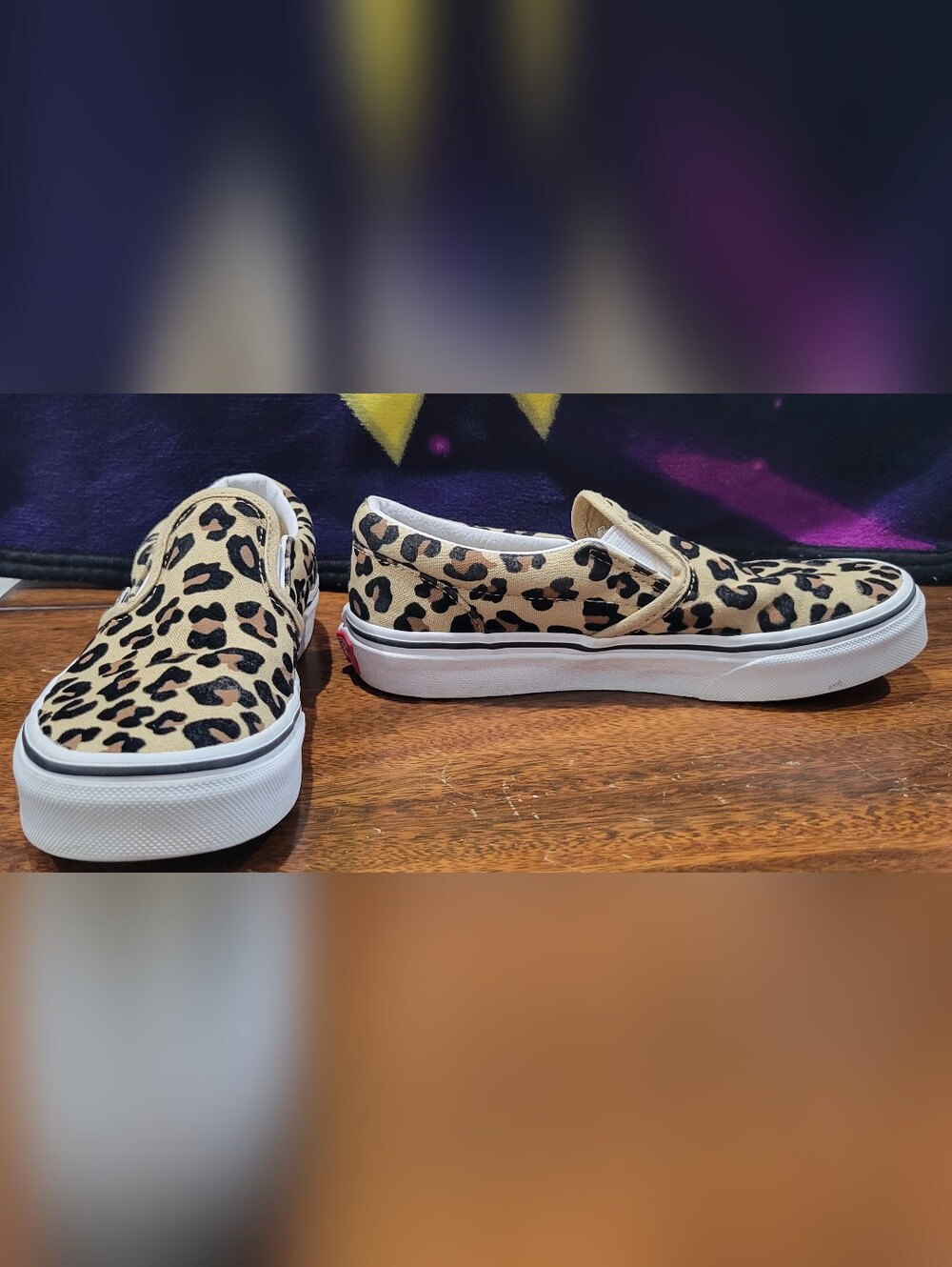 Used Vans Leopard Print Slip-On Sneakers in Tan and Black, Size 2